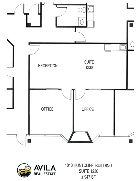 Floor plan for studio, 947 sqft